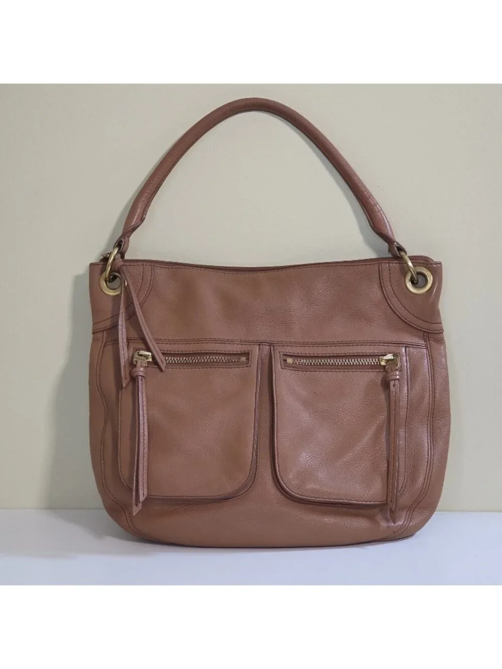 Fossil Issue 1954 Hobo Shoulder Bag Brown Pebbled Leather Dual Zip Pockets